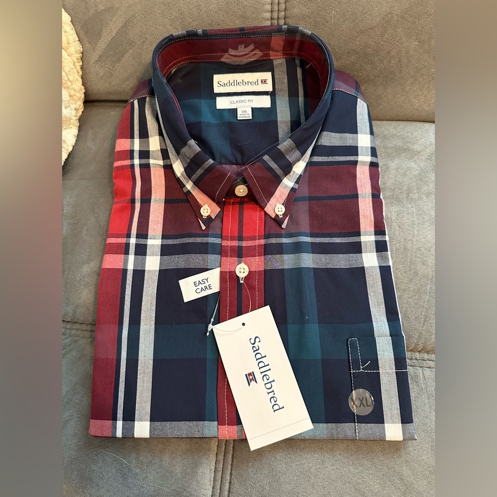 NWT Red/green/blue plaid button up dress shirt